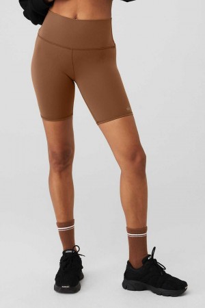 Alo Yoga USA 7'' High-Waist Biker Cinnamon Brown | 0541237-DA