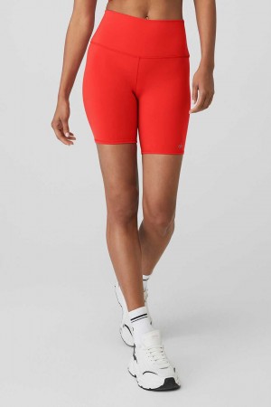 Alo Yoga USA 7'' High-Waist Biker Red Hot Summer | 7251903-YX