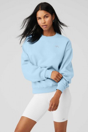 Alo Yoga USA Accolade Crew Neck Pullover Calm Blue | 1347829-MW