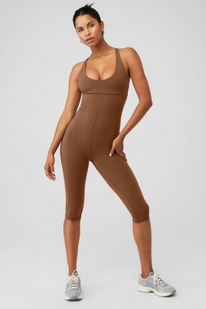 Alo Yoga USA Airbrush Physique Onesie Cinnamon Brown | 3018957-PX