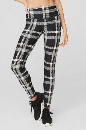 Alo Yoga USA Airlift High-Waist Magnified Plaid Black | 4172896-TA