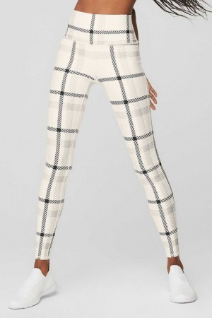 Alo Yoga USA Airlift High-Waist Magnified Plaid Ivory | 0972863-CJ