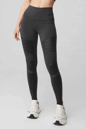 Alo Yoga USA Alo Yoga High-Waist Motos Anthracite | 0765492-MJ