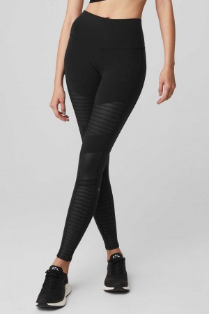 Alo Yoga USA Alo Yoga High-Waist Motos Black | 6842913-VO