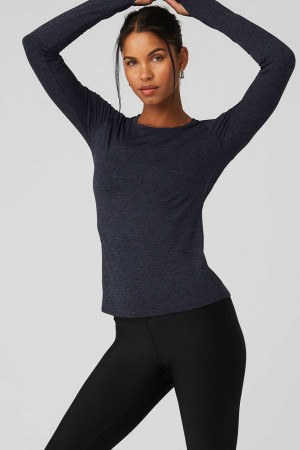 Alo Yoga USA Alosoft Finesse Long Sleeve Rich Navy | 1586342-JZ