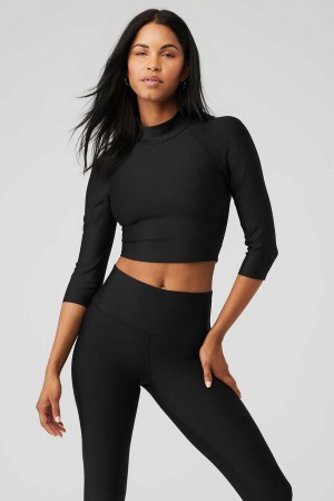 Alo Yoga USA Archer Fitted Long Sleeve Black | 8370912-WT