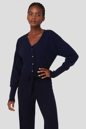 Alo Yoga USA Cashmere Jet Set Cardigan Navy | 7492538-YG