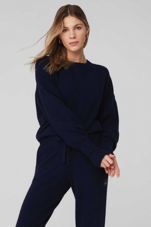 Alo Yoga USA Cashmere Jet Set Crew Navy | 9461753-VM