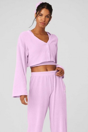 Alo Yoga USA Chenille Chalet Cardigan Sugarplum Pink | 2946705-DO