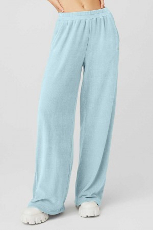 Alo Yoga USA Chenille High-Waist Wide Leg Chalet Chalk Blue | 4856029-QV