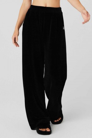 Alo Yoga USA Chenille High-Waist Wide Leg Chalet Black | 7068543-UL