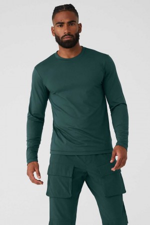 Alo Yoga USA Conquer Reform Crewneck Long Sleeve Midnight Green | 3065814-UK