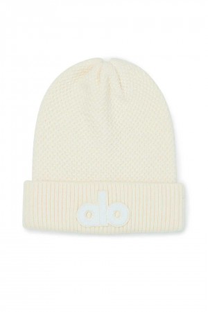 Alo Yoga USA Cool Skies Beanie Ivory | 7852491-VZ