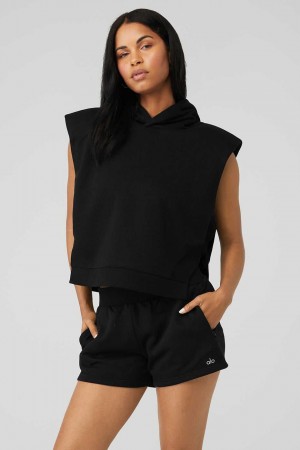 Alo Yoga USA Cropped Headliner Shoulder Pad Sleeveless Coverup Black | 6091384-AJ