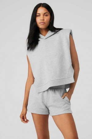 Alo Yoga USA Cropped Headliner Shoulder Pad Sleeveless Coverup Athletic Heather Grey | 0758469-HK