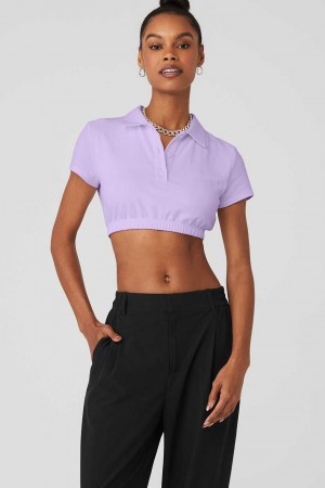 Alo Yoga USA Cropped Prestige Polo Violet Skies | 8723091-OD