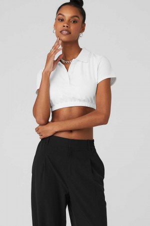 Alo Yoga USA Cropped Prestige Polo White | 9015724-HJ