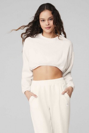 Alo Yoga USA Cropped Tailored Crew Neck Ivory | 7109264-FL