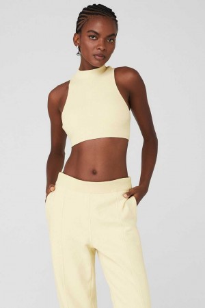 Alo Yoga USA Goddess Rib Cropped Dynamite French Vanilla | 6592784-QV