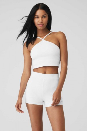 Alo Yoga USA Goddess Ribbed Cross White | 8104269-WQ