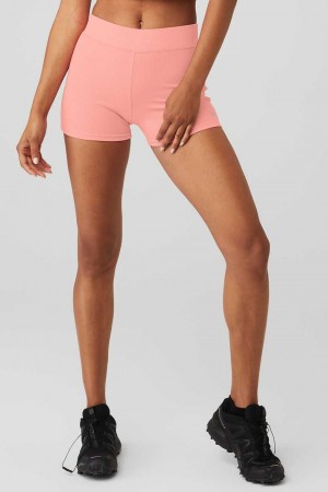 Alo Yoga USA Goddess Ribbed High-Waist Hot Strawberry Lemonade | 2786053-BI