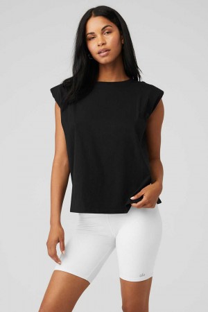 Alo Yoga USA Headliner Shoulder Pad Sleeveless Tee Black | 6741985-XI