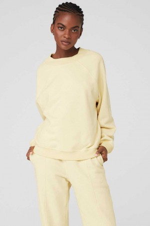 Alo Yoga USA Heavy Weight Offline Crew Neck Pullover French Vanilla | 3987425-JQ