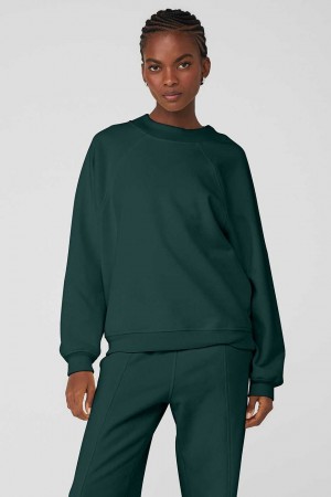 Alo Yoga USA Heavy Weight Offline Crew Neck Pullover Midnight Green | 6741329-LB