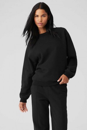 Alo Yoga USA Heavy Weight Offline Crew Neck Pullover Black | 2857091-OZ