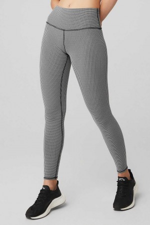 Alo Yoga USA High-Waist Micro Houndstooth White/Black | 7124895-CF