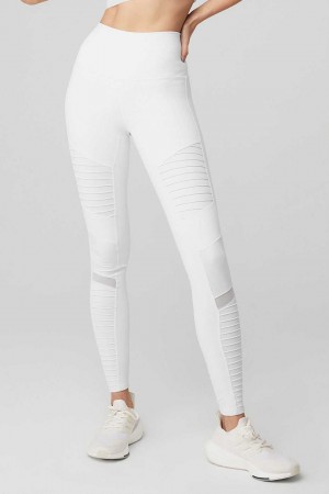 Alo Yoga USA High-Waist Moto White | 4276831-FQ