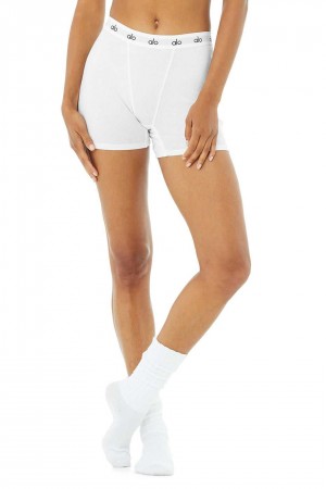 Alo Yoga USA Icon Ribbed Boyshort White | 2089753-OU