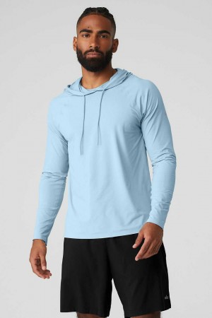 Alo Yoga USA Idol Hooded Runner Calm Blue | 9876231-GM