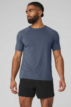 Alo Yoga USA Idol Performance Tee Bluestone | 5681243-QY