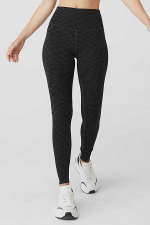 Alo Yoga USA Jacquard High-Waist Checkered Anthracite | 6840512-PL