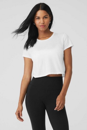 Alo Yoga USA Laid Back Tee White | 3087956-FO