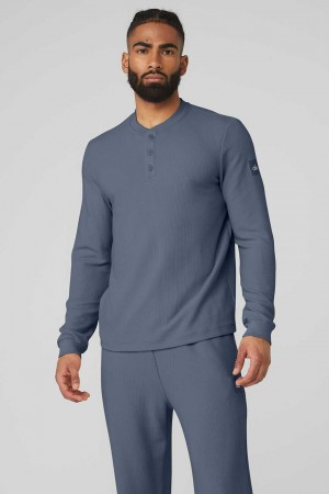 Alo Yoga USA Micro Waffle Fast Break Henley Bluestone | 7619805-IC