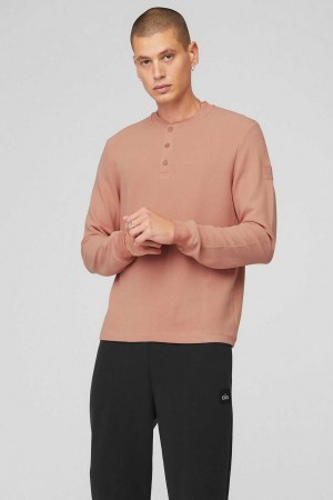 Alo Yoga USA Micro Waffle Fast Break Henley Soft Clay | 2813547-RF