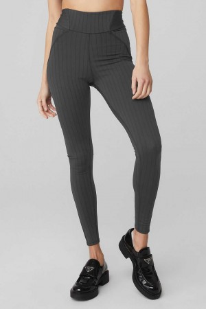 Alo Yoga USA Pinstripe Jacquard Extreme High-Waist Anthracite | 0894736-BC