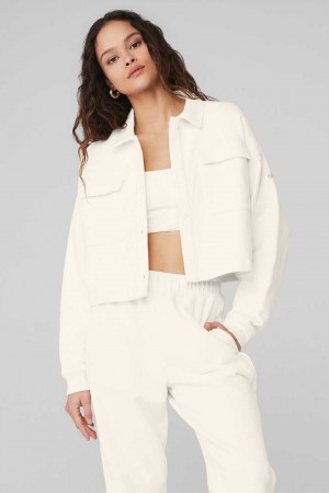 Alo Yoga USA Renown Cropped Button-Up Pullover Ivory | 6037529-AQ