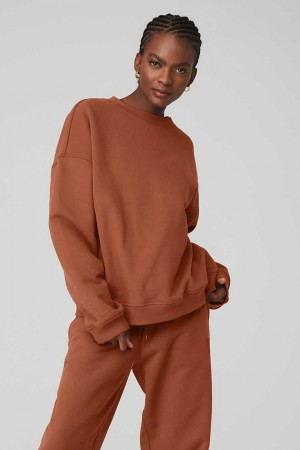 Alo Yoga USA Renown Heavy Weight Crew Neck Pullover Rust | 4307816-TV