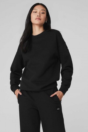 Alo Yoga USA Renown Heavy Weight Crew Neck Pullover Black | 9643081-AD