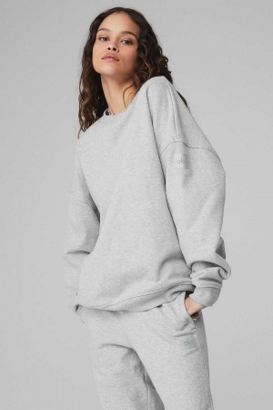 Alo Yoga USA Renown Heavy Weight Crew Neck Pullover Athletic Grey | 1603745-OU