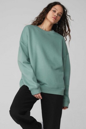 Alo Yoga USA Renown Heavy Weight Crew Neck Pullover Blue Agave | 1729538-UZ