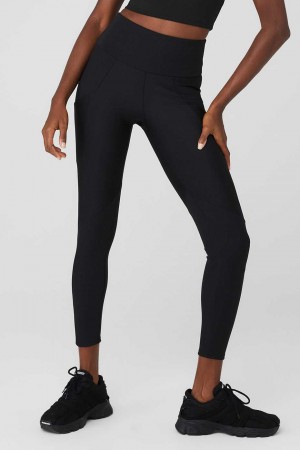 Alo Yoga USA Ribbed Airlift High-Waist Enchanted Black | 4872061-PC