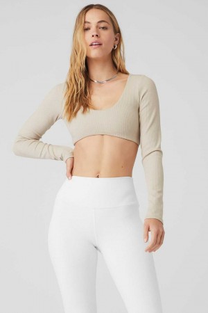 Alo Yoga USA Ribbed Defined Oatmeal Heather | 1075249-ZD