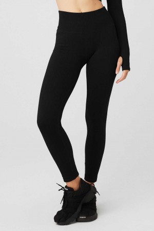 Alo Yoga USA Seamless Cable Knit High-Waist Black | 2548167-RW