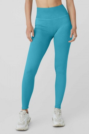 Alo Yoga USA Seamless High-Waist Ribbed Blue Splash | 3862149-SW