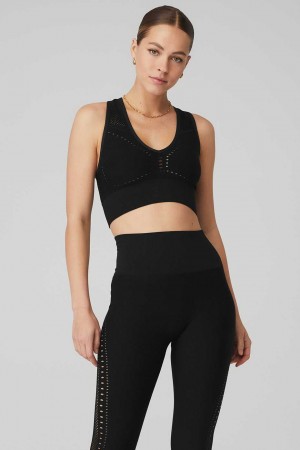 Alo Yoga USA Seamless Open Air Black | 5890623-QM