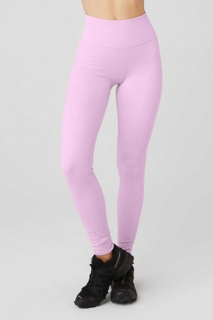 Alo Yoga USA Semi-Sheer Seamless Cable Knit High-Waist Sugarplum Pink | 5806132-LA